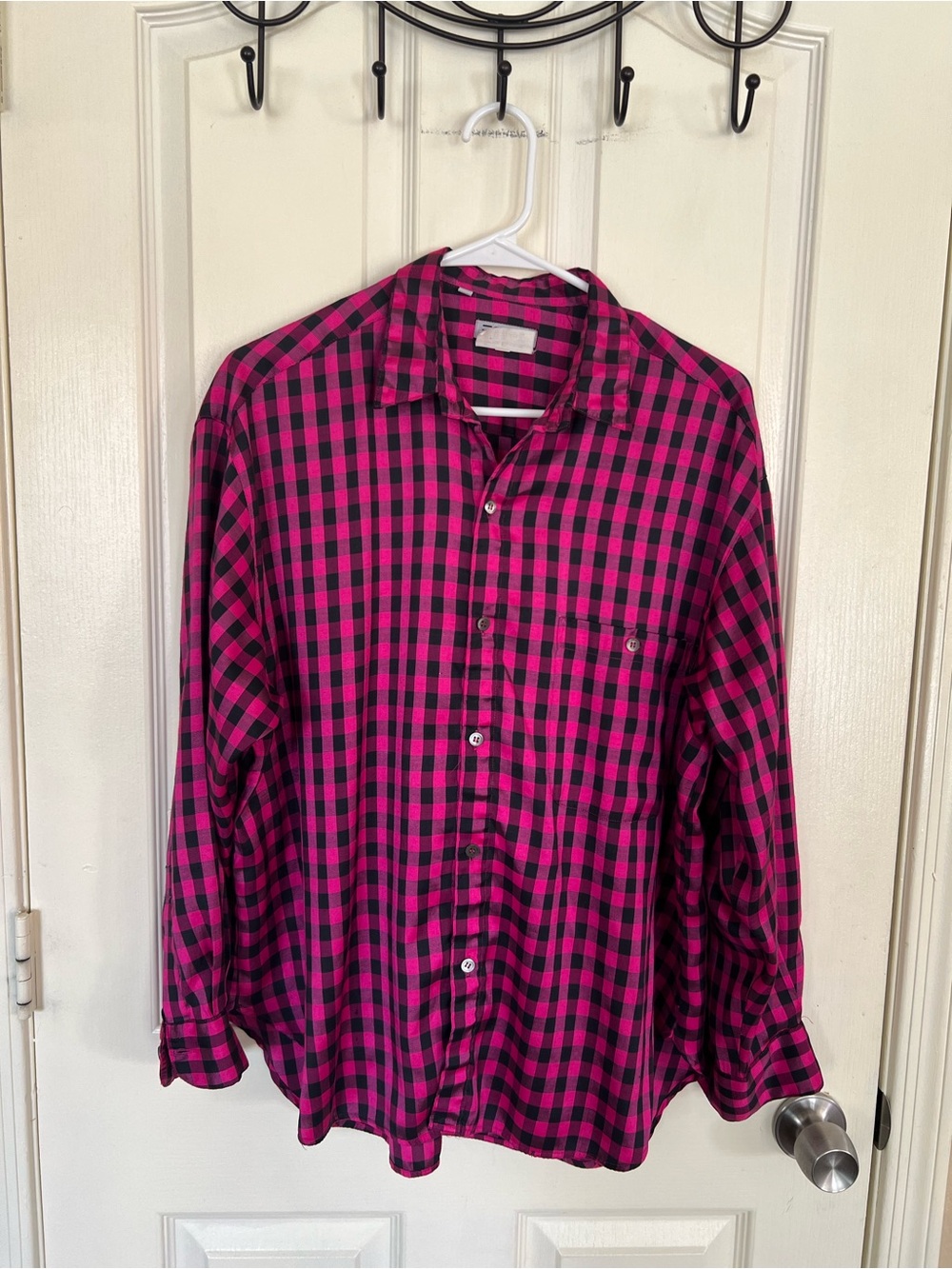 Vintage ESPRIT Sport Pink Black Plaid Button Up Shirt 90s Y2K M